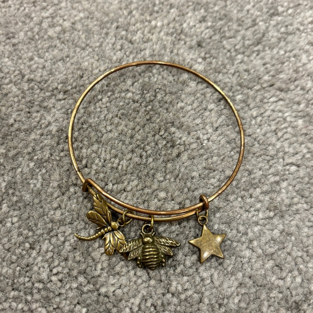 Dragonfly, bee & star bangle bracelet